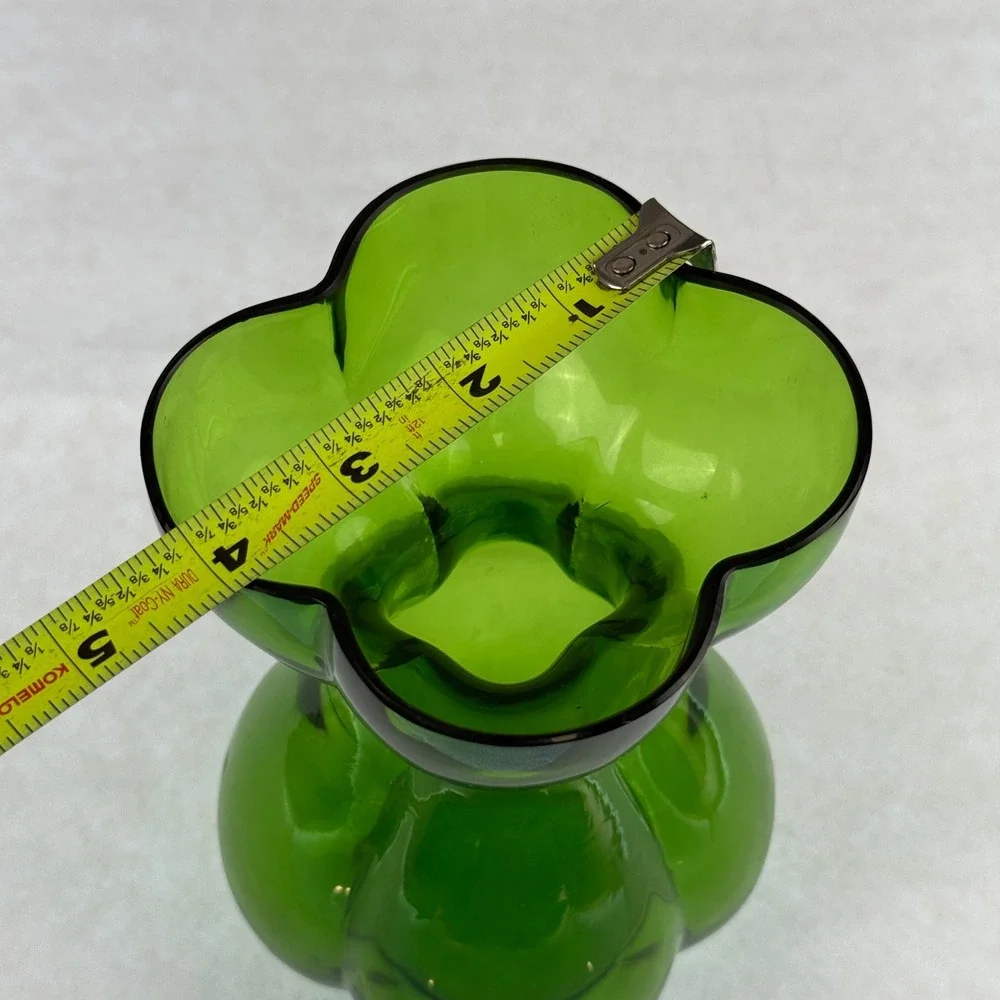 Vintage Emerald Green Art Glass Vase Four Lobed Rim Mid Century Modern